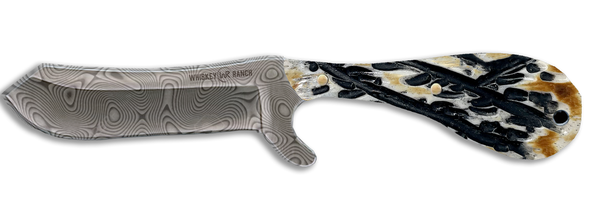 Whiskey Bent Bone Damascus Burnt Bone Bullcutter