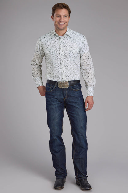 Roper Long Sleeve Snap Shirt White and Black Paisley