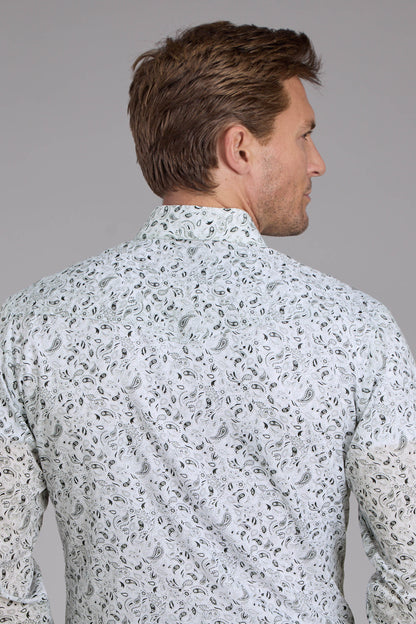 Roper Long Sleeve Snap Shirt White and Black Paisley