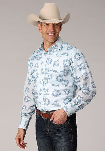 Roper Floral Light Blue LS Snap