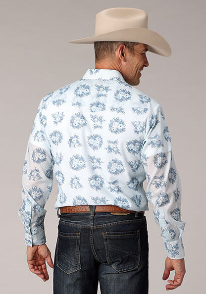 Roper Floral Light Blue LS Snap