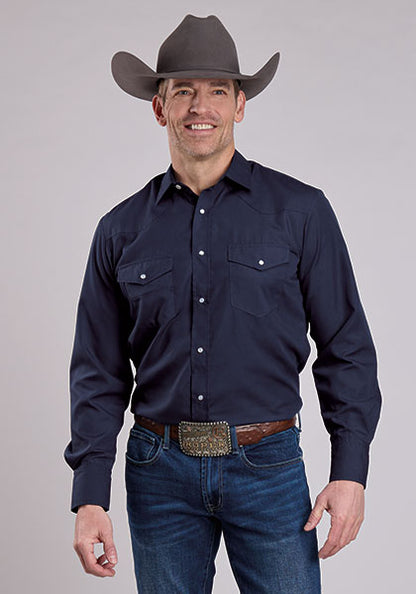 Roper Solid Navy Long Sleeve Snap Shirt