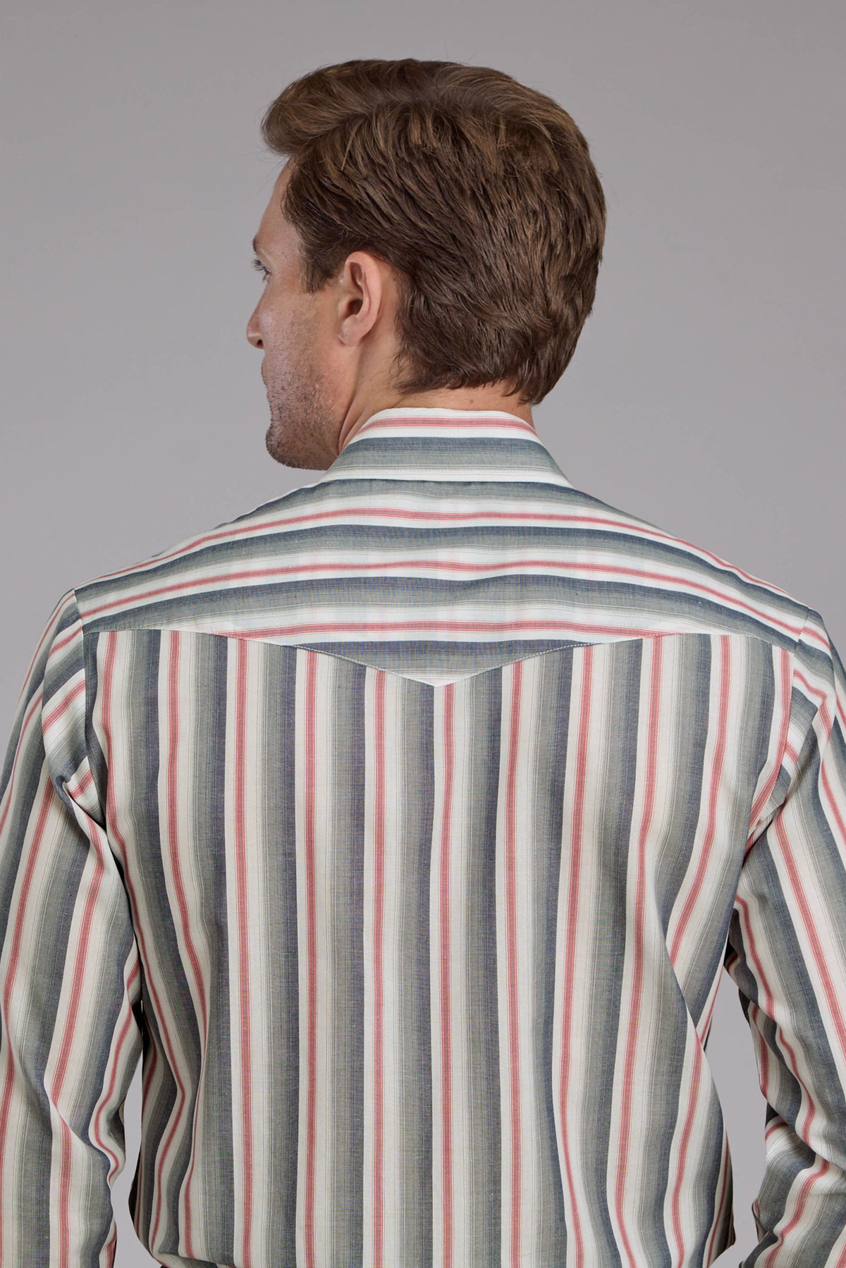 Roper Vertical Stripe Long Sleeve Shirt Red/Grey