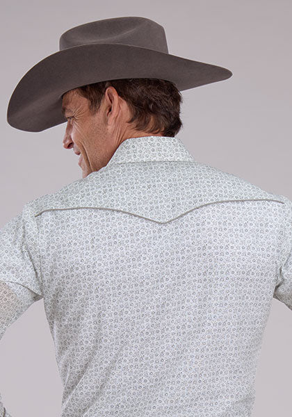 Roper Retro Piped Fancy Yoke Grey/White Floral Print Long Sleeve Snap Shirt