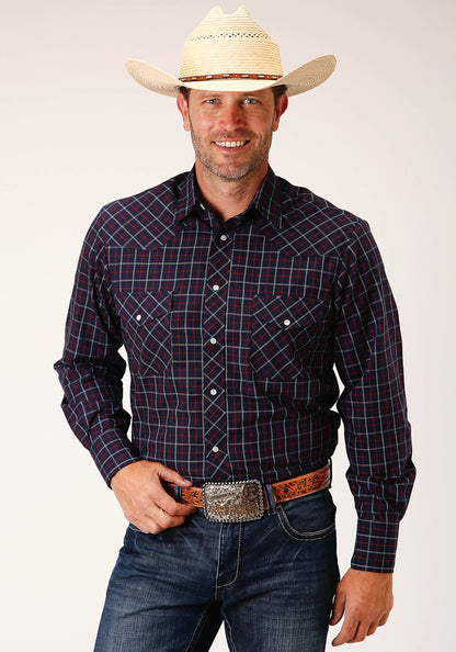 Roper Mens Navy/Red/White Long Sleeve Snap Shirt