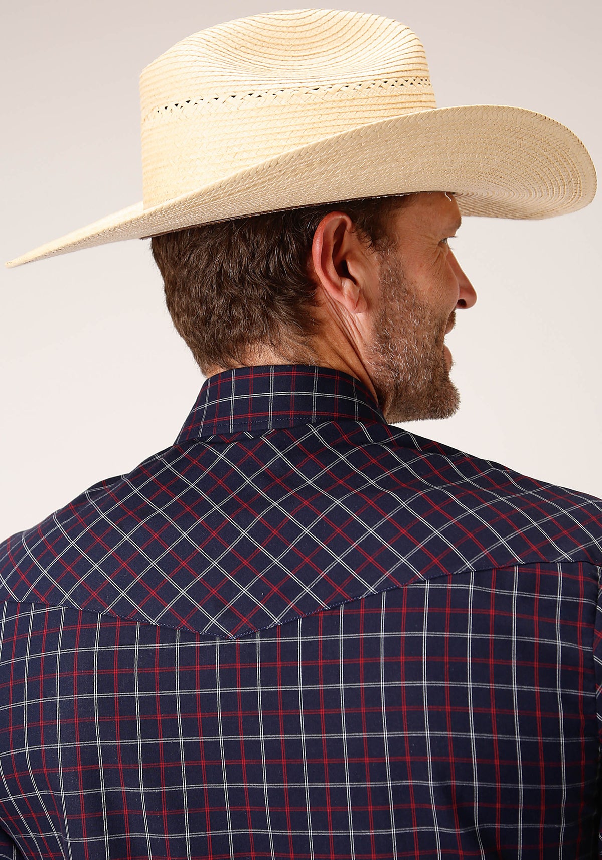 Roper Mens Navy/Red/White Long Sleeve Snap Shirt