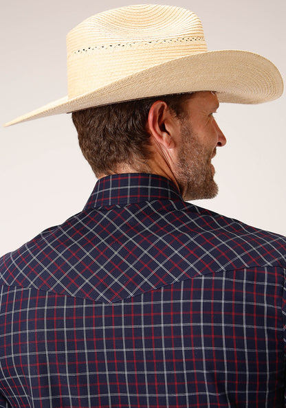 Roper Mens Navy/Red/White Long Sleeve Snap Shirt