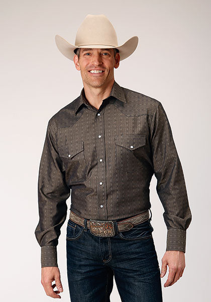 Roper Vertical Print Charcoal Grey Snap