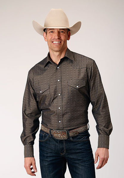 Roper Vertical Print Charcoal Grey Snap