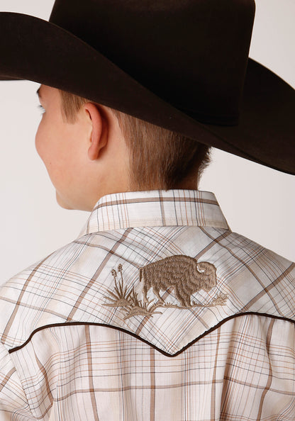 Roper Kids Buffalo Embroidered Plaid Long Sleeve Snap Shirt