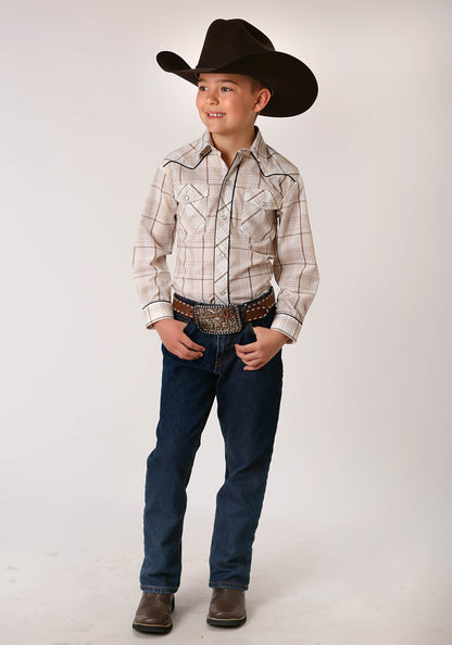 Roper Kids Buffalo Embroidered Plaid Long Sleeve Snap Shirt