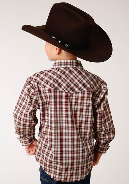Roper Kids Wine/Cream/Tan Long Sleeve Snap Shirt