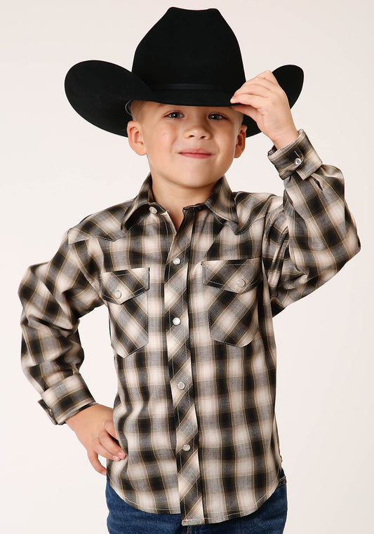 Roper Kids Olive/Cream Long Sleeve Snap Shirt