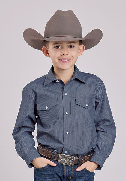 Roper Kids Navy Pin Stripe Long Sleeve Snap