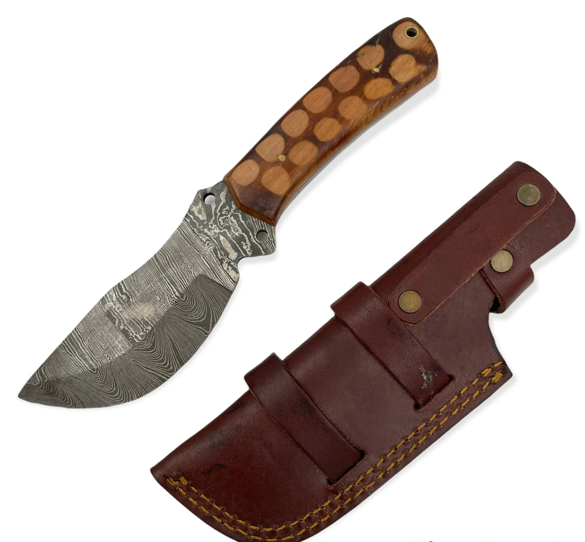 Red Deer Damascus Knife With Case