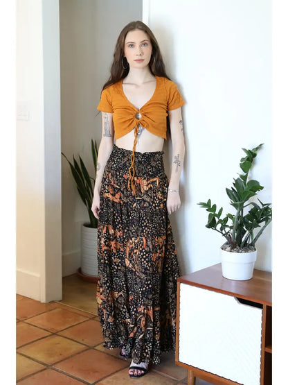 Angie Black Smocked Waist Maxi Skirt