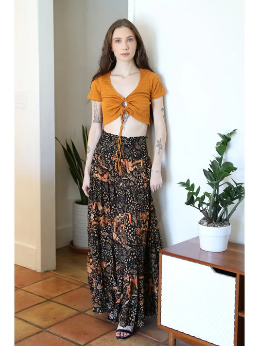 Angie Black Smocked Waist Maxi Skirt
