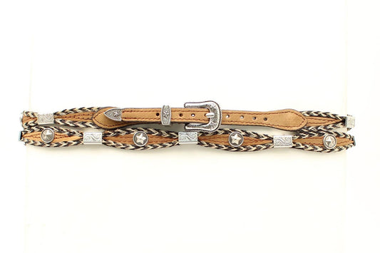 Tan Horse Hair Edge Star Concho Hat Band