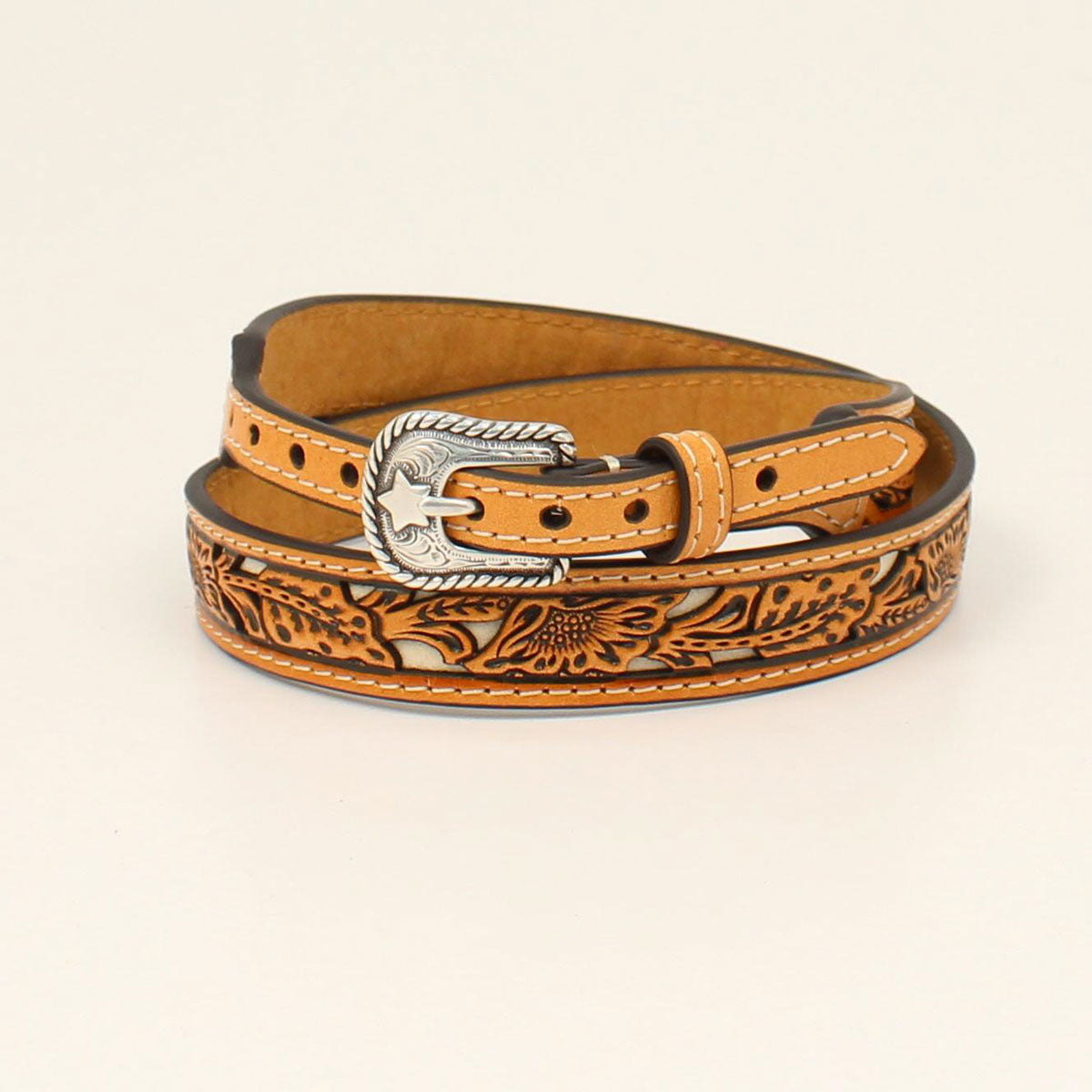 Twister Hatband Floral Tooled with White Underlay