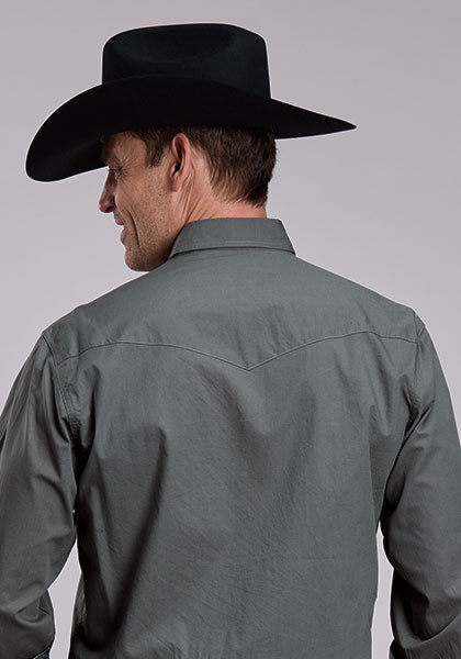 Roper West Made Solid Sage Green Long Sleeve Snap Shirt