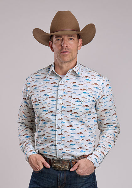 Roper West Made Long Sleeve Snap Mesas Print White