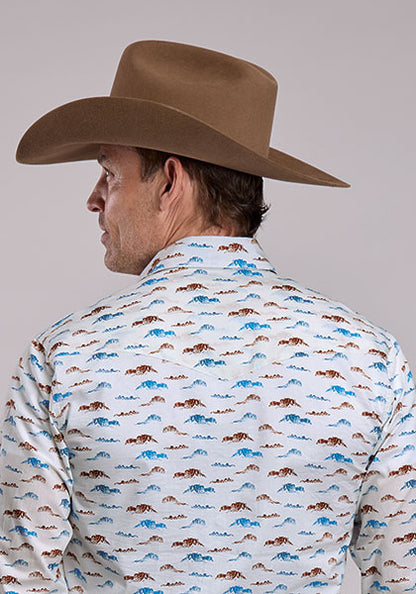 Roper West Made Long Sleeve Snap Mesas Print White