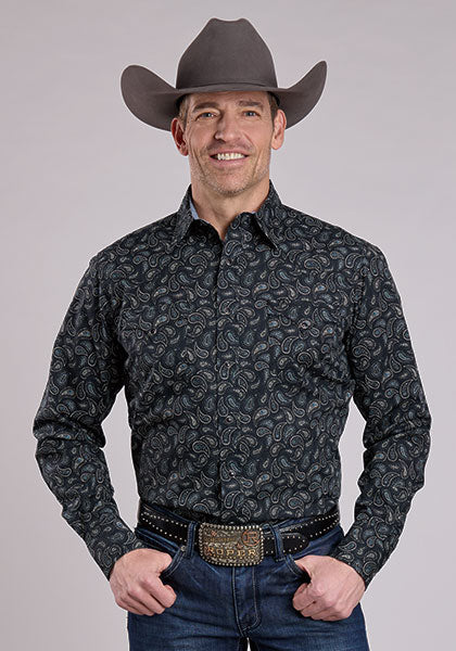 Roper West Made Black Paisley Long Sleeve Shirt