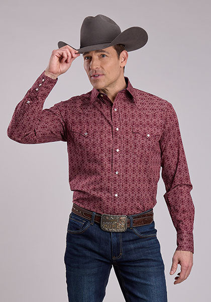 Roper Aztec Print Long Sleeve Snap Shirt Red
