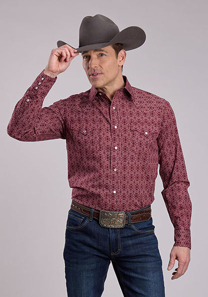 Roper Aztec Print Long Sleeve Snap Shirt Red