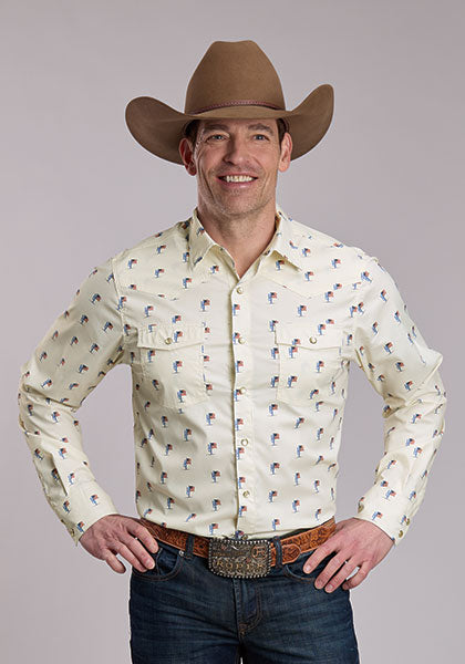 Roper Americana Cactus Flags Performance Fabric Long Sleeve Snap