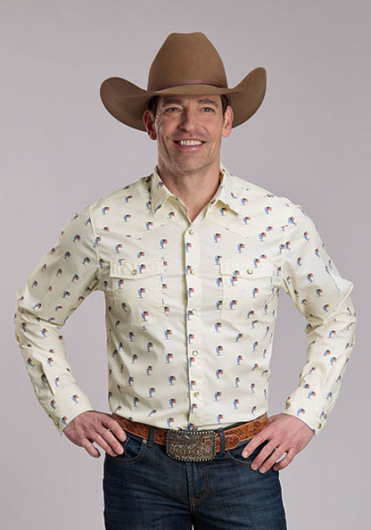 Roper Americana Cactus Flags Performance Fabric Long Sleeve Snap