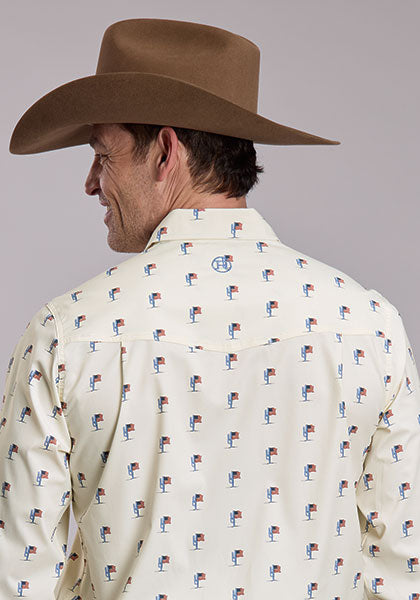 Roper Americana Cactus Flags Performance Fabric Long Sleeve Snap