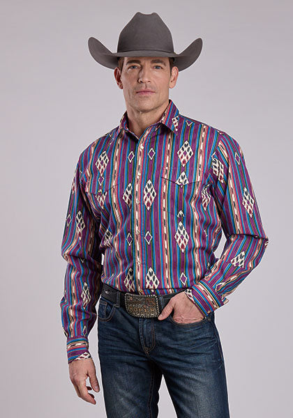Roper Vintage Collection vertical Vintage Stripe Long Sleeve Snap Purple