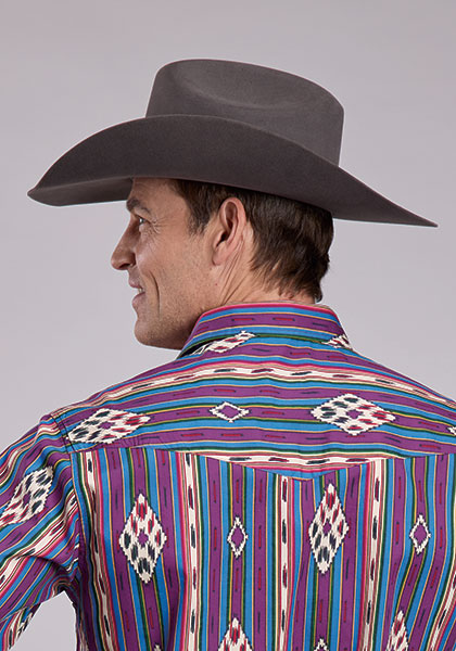 Roper Vintage Collection vertical Vintage Stripe Long Sleeve Snap Purple