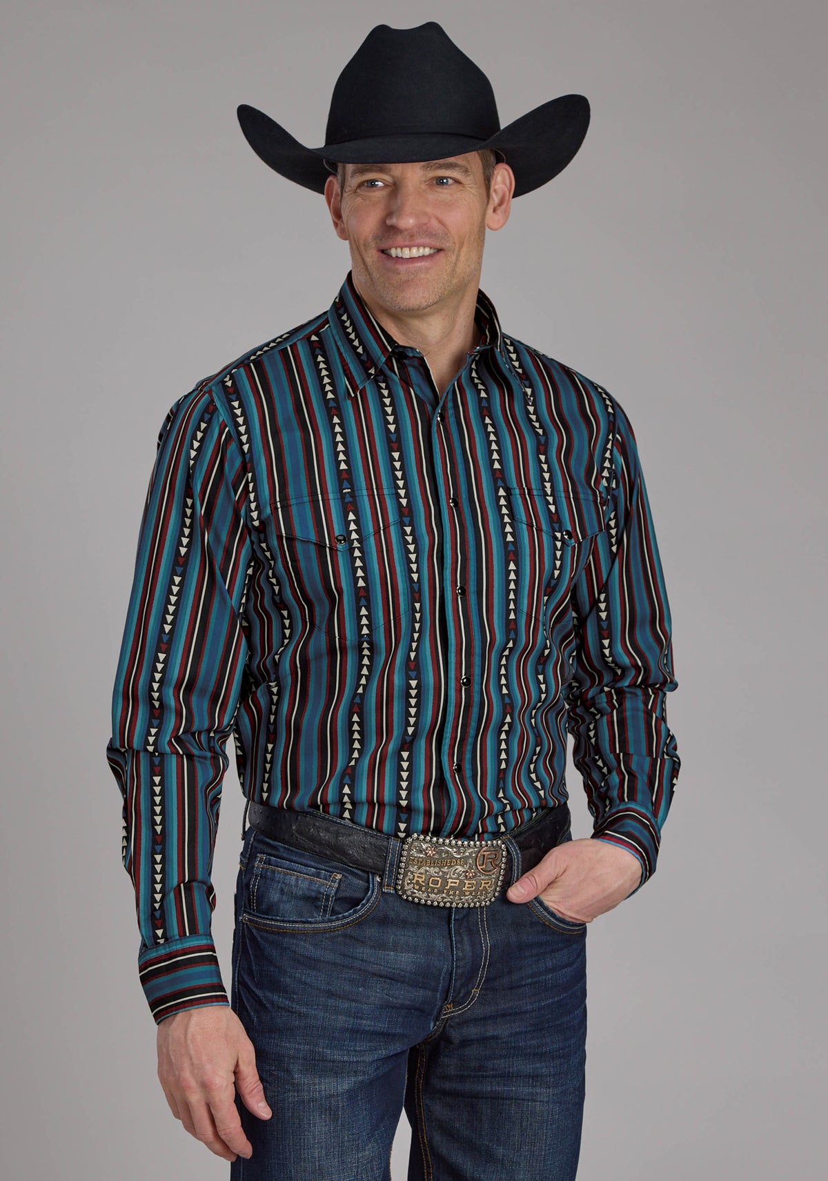 Roper Vertical Multi Print Long Sleeve Snap Shirt