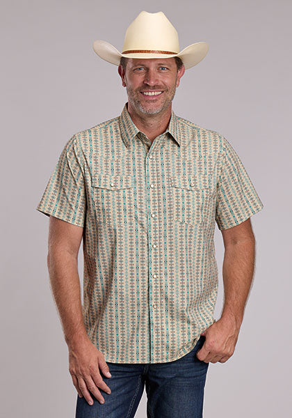 Roper Active Short Sleeve Snap Shirt Vertical Aztec Print