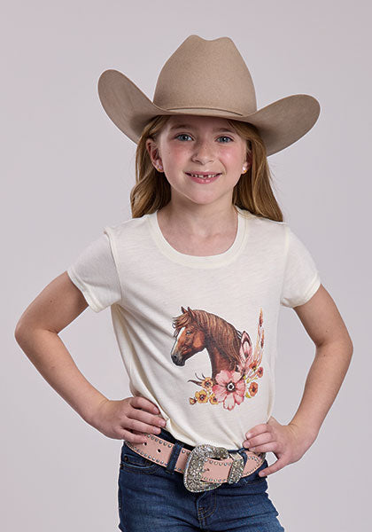 Roper Girls Horse Tee White