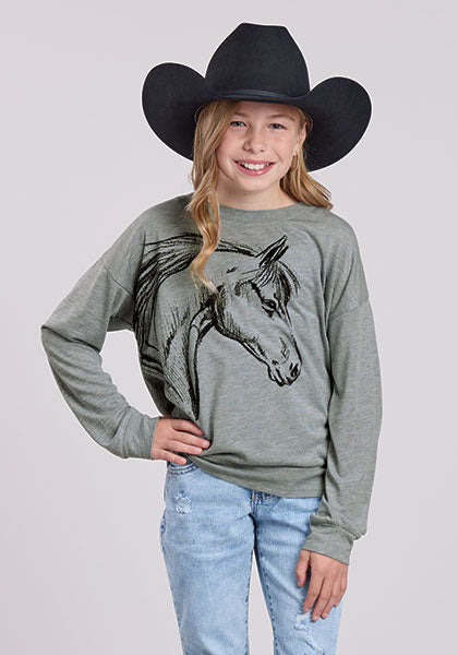 Roper Kids Artistic Horse Head Tee Grey