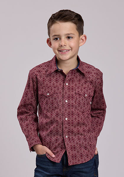 Roper Kids Aztec Print Long Sleeve Snap Shirt Red