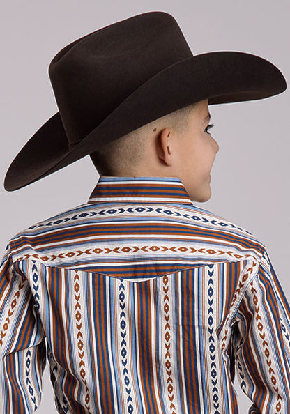 Roper Kids West Made Vintage Vertical Aztec Print Long Sleeve Shirt
