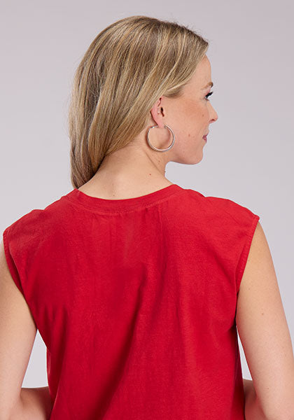 Roper Embroidered Shoulder Sleeveless Top Red