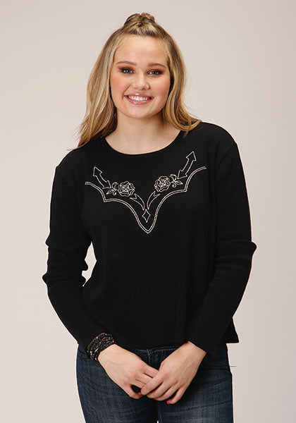 Roper Black Waffle/Slub Knit LS Tee