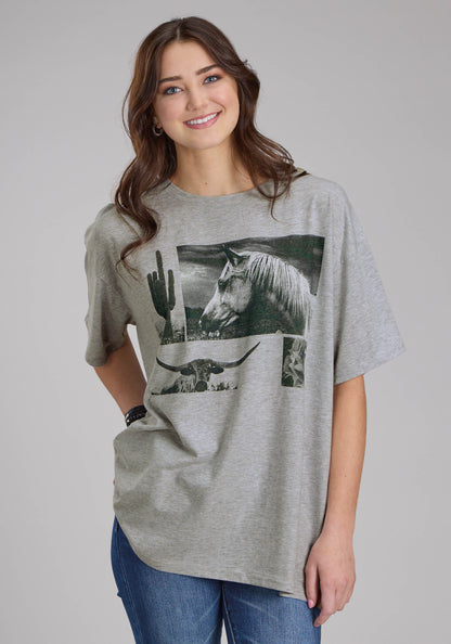 Roper Oversize Western Motif Tee Grey