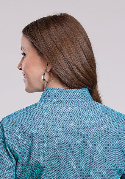 Roper Amarillo All Over Print Turquoise Long Sleeve Snap