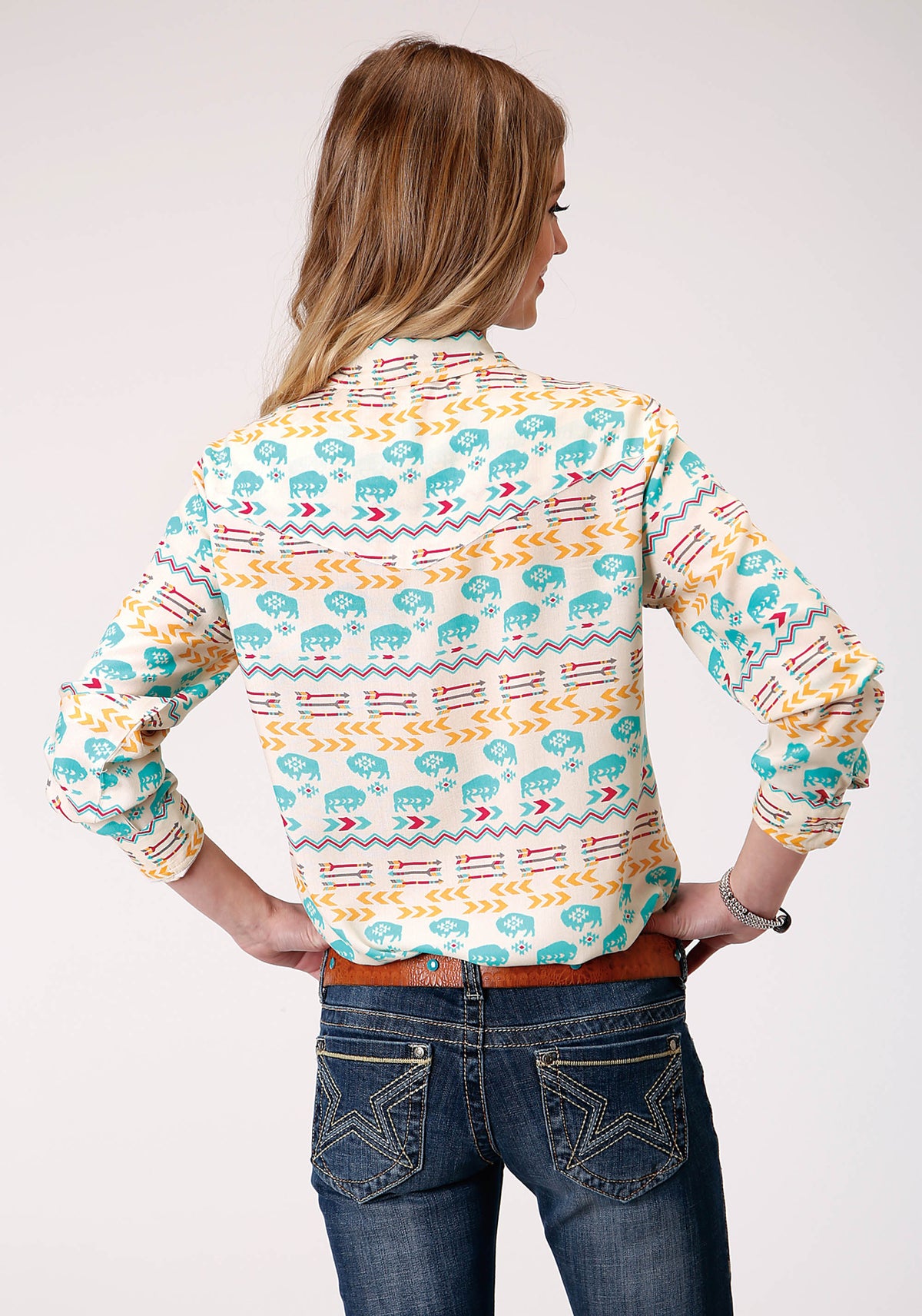 Roper Buffulo Roam Print Long Sleeve Snap Shirt