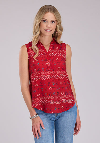 Roper Red Patterened Sleeves Tank Top