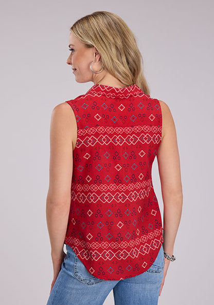 Roper Red Patterened Sleeves Tank Top