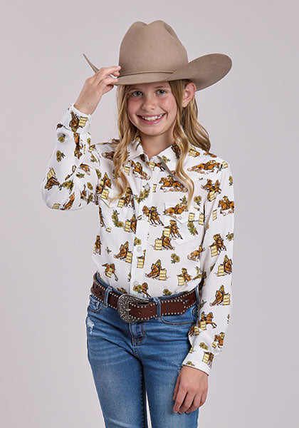 Roper Barrel Racer Girls Long Sleeve Snap Shirt