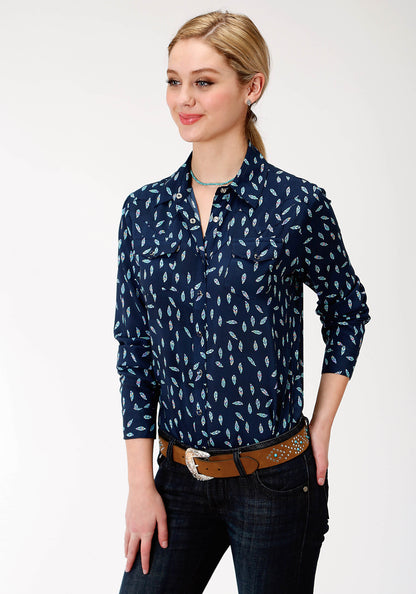 Roper Feather Print Snap Shirt