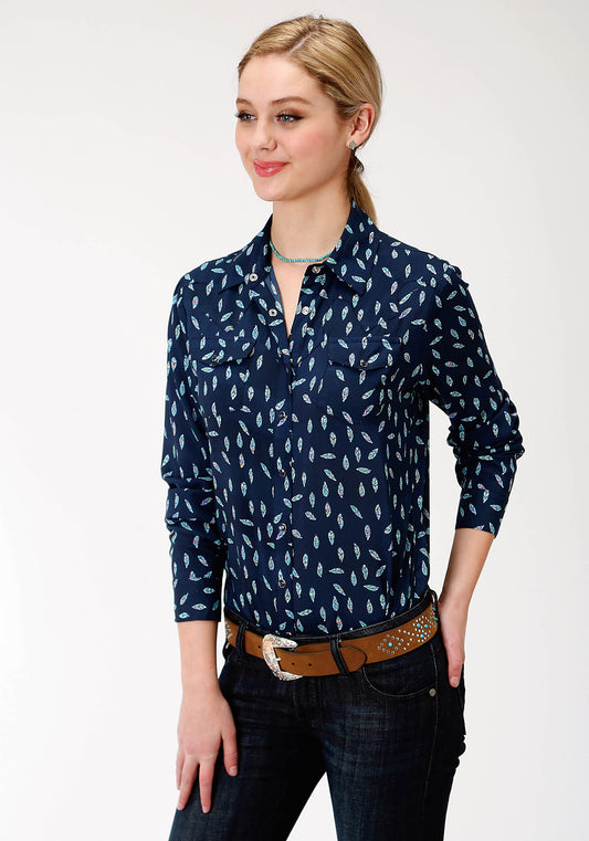 Roper Feather Print Snap Shirt